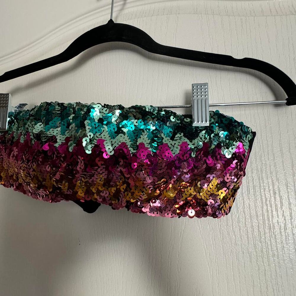 Multicoloured sequin bandeau top